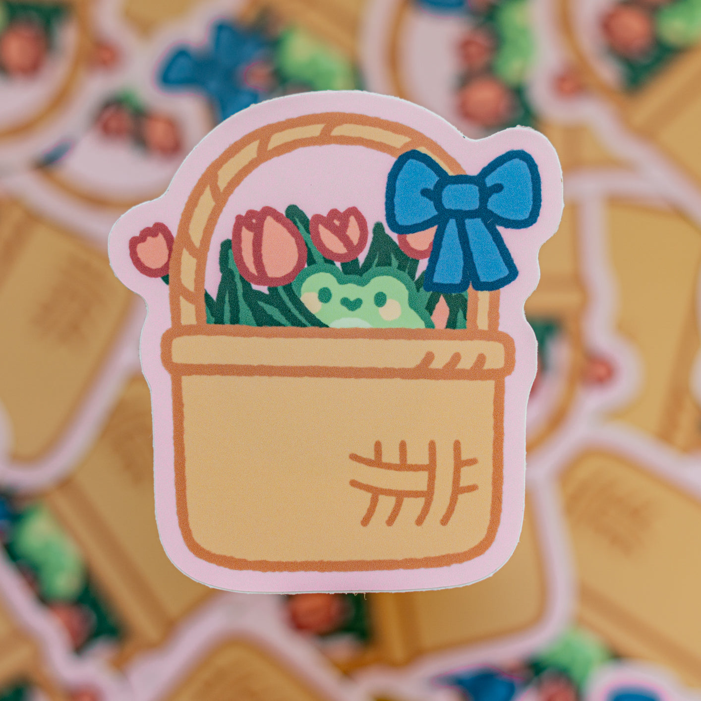 Flower Basket Frog Sticker